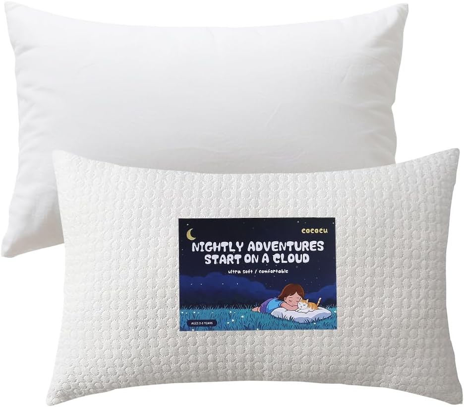 Toddler Pillow for 2-5 Year Olds,Organic Cotton Toddler Crib Pillow with Washable Cover,13x18 Inch White Pillow for Toddler Bed