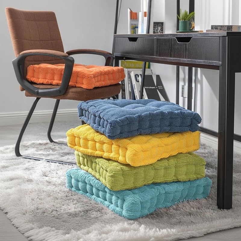 Meditation Floor Pillow Set of 2 Large Square and Round Floor Cushions for Adults White Corduroy Floor Seat Pillows Cushion for Living Room Balcony Tatami Yoga,18x18 Inch