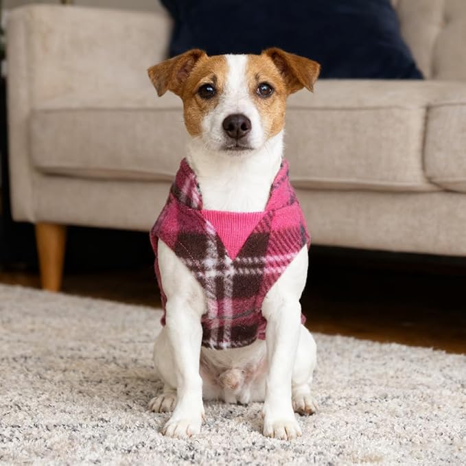 BEAUTYZOO Dog Fleece Vest Sweater Winter Jacket for Small and Medium Dogs with D-Ring Leash Cold Weather Coat Hoodie for XS S M Dogs Boy or Girls, Pink Buffalo M