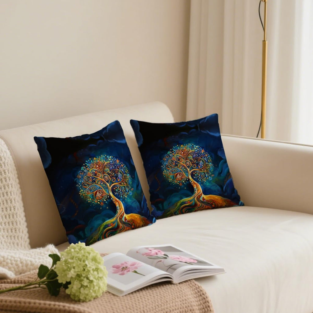 2 Pcs Watercolor Tree Throw Pillow Cover, Decorative Boho Pillow Covers for Couch, Light Tree Of Life Square Cushion Cases for Couch Sofa Bed Bedroom Apartment Dorm Living Room Office Home Decor