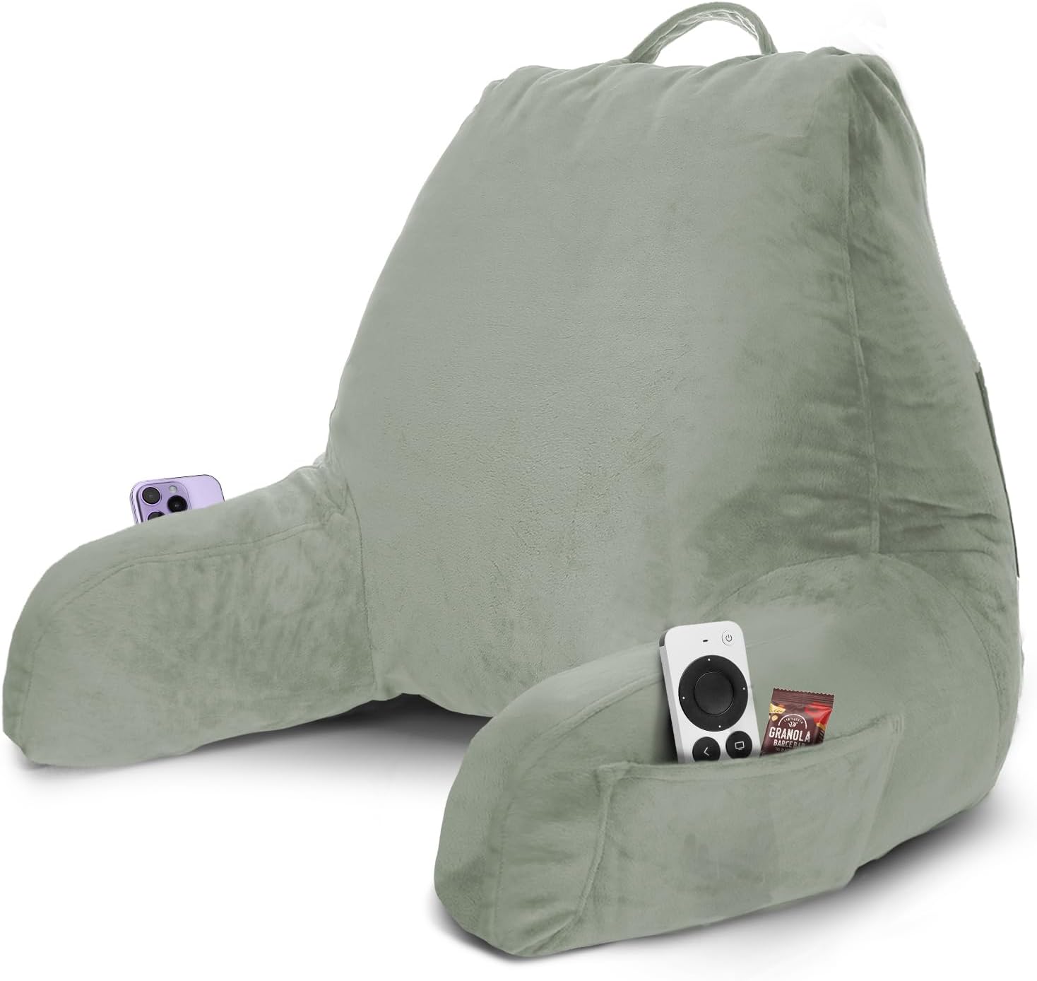 Nestl Reading Pillow with Shredded Memory Foam, Designed for Sitting Up in Bed and Couch, Back and Arms Adjustable Support for Adult & Teens Backrest Pillows for Reading with Washable Cover Sage Green