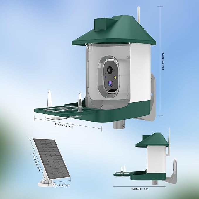 Bird Feeder with Camera,Smart Birdwatching Camera with Solar Powered,AI Identify Species,Instant Notifications,FHD Live View,Auto Record Video in Backyard,Ideal Gifts for Family and Bird Lovers