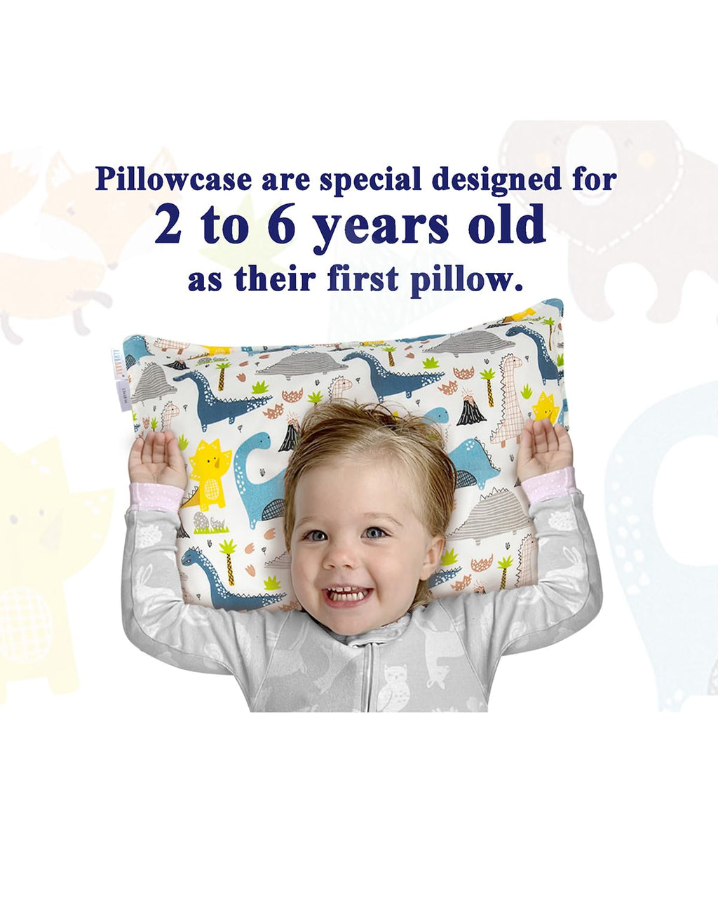 ALVABABY Toddler Pillowcases 2 Pack Organic Cotton Kids Pillow Cover Fit 13"x 18" or 12"x16" Envelope for Girl Boy Sleepy Travel Dinosaur Bear(Pillowcase Only)