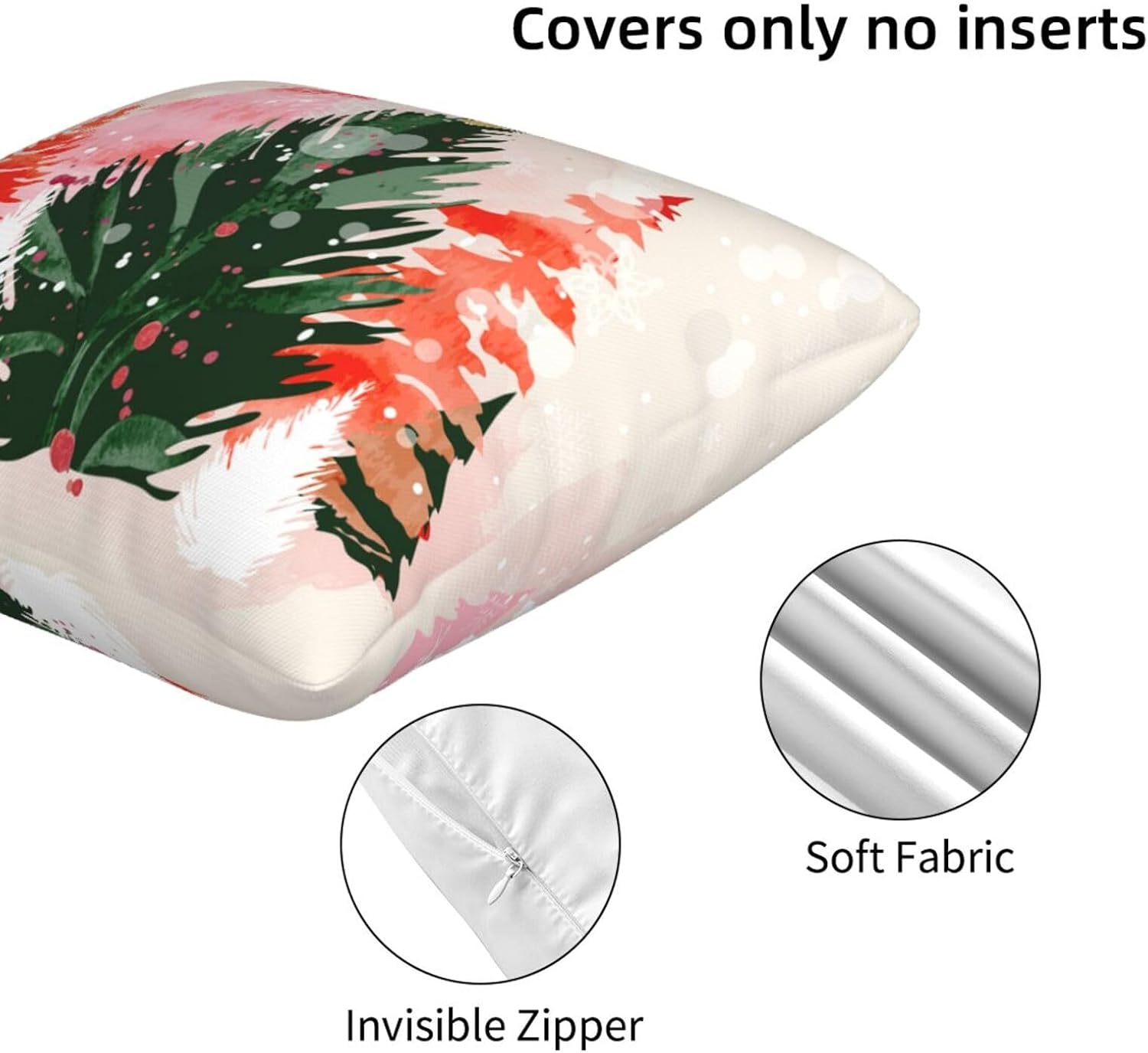 bassyil Christmas Tree Watercolor Throw Pillow Covers Decorative Linen Pillow Cases Set of 2 Square Cushion Cover for Couch Sofa Bedroom Patio 18x18 Inch