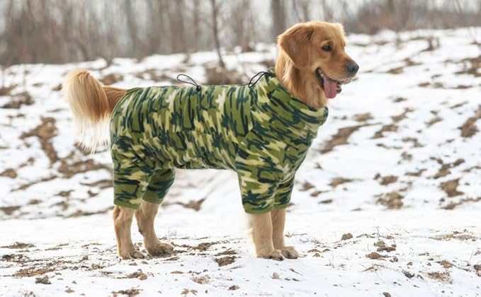 ROZKITCH Camouflage Dog Winter Coat Soft Fleece Pullover Pajamas, Pet Windproof Warm Cold Weather Jacket Vest with Luminous Zipper, Jumpsuit Apparel Outfit Clothes for Small Medium Large Dog Camo M