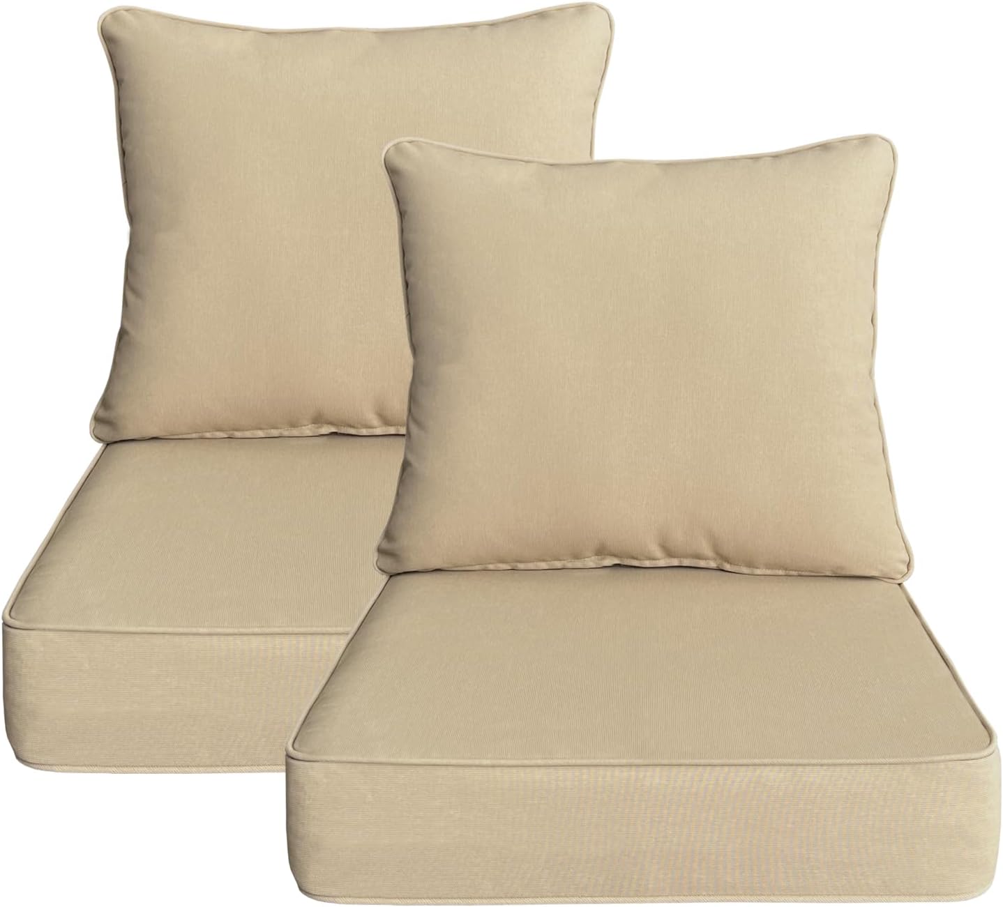 Outdoor 22x24 Inch Deep Seat Patio Cushion Set Outdoor Chair Cushions with Fade Resistant and Removable Cover for with Most Patio Furniture and homedepot Furniture Beige 2Sets
