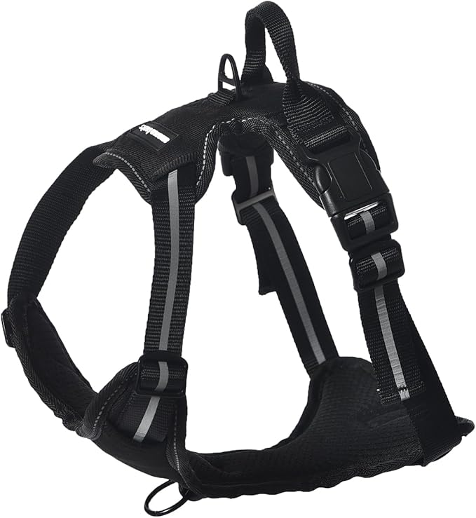 Amazon Basics No-Pull Dog Harness, Adjustable Soft Padded Vest with Reflective Stripes, Medium, Black