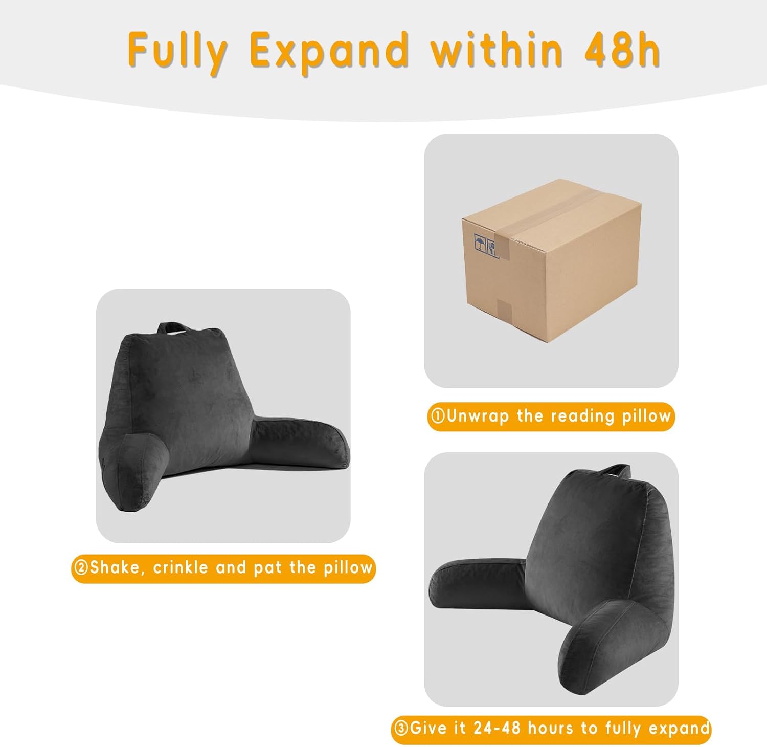 Reading Pillow for Sitting in Bed Adult, Reading Pillow with Shredded Memory Foam, Bed Pillow with Washable Cover, Back Pillow Sitting Up with Extend Arms, Black, Large