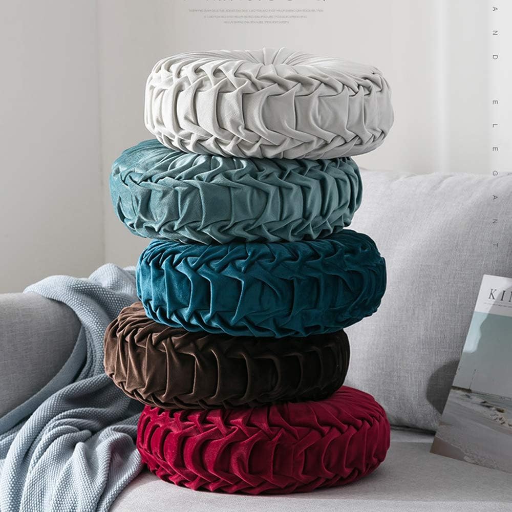 MOCOFO 14" Velvet Pleated Round Pumpkin Throw Pillow Couch Cushion Floor Pillow for Sofa Chair Bed Car Home Decorative