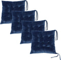 Set of 4 Square Chair Pads Indoor Seat Cushions Pillows with Ties Soft Comfortable Non Slip Chair Mat for Kitchen Dining Office Desk Living Room Outdoor Tatami 15.5" - Blue