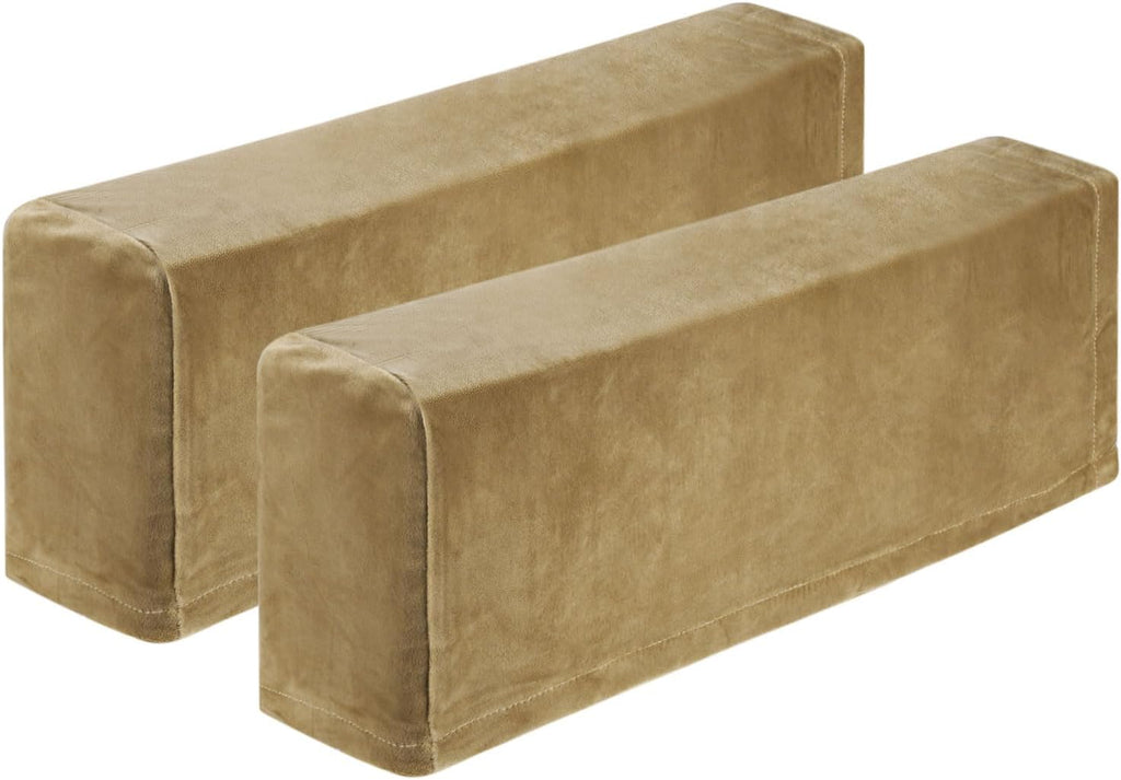 uxcell 2Pcs Stretch Armrest Covers, Polyester Soft Armchair Slipcovers Couch Recliner Arm Cover for Chair Sofa Protector, Taupe
