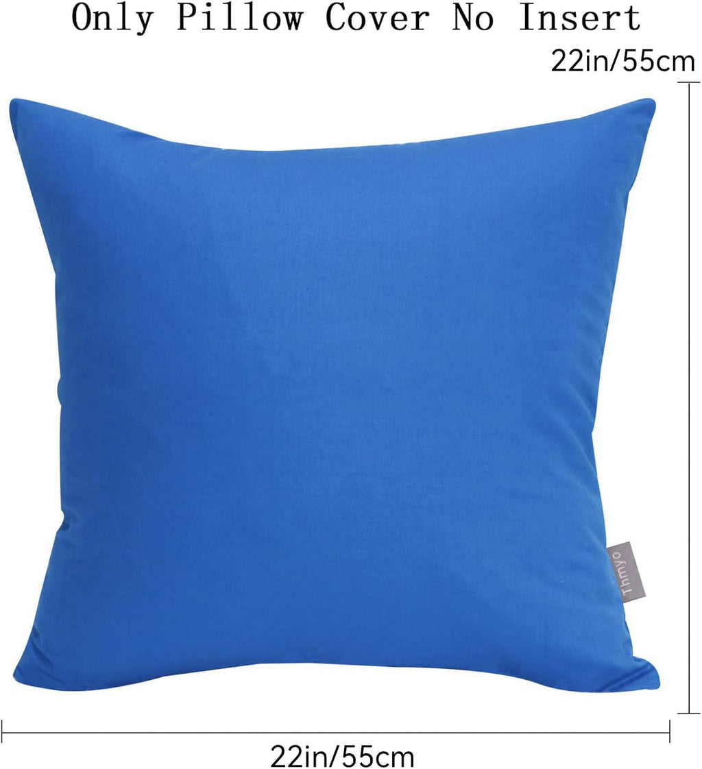 4-Pack 100% Cotton Comfortable Solid Decorative Throw Pillow Case,Thmyo Square Cushion Cover Pillowcase Sublimation Blank Pillow Covers DIY Throw Pillowcase for Sofa Bedroom(22x22 inch/ 55x55cm,Blue)