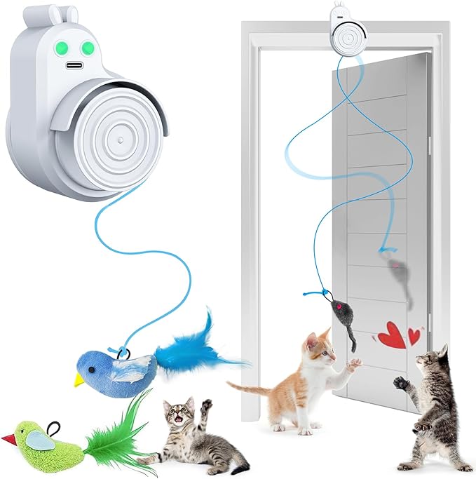Interactive Cat Toys for Indoor Cats Automatic Electric Flying Bird Feather Cat Toy - Best Kitten & Adult Cat Enrichment Toy Stick-on Hanging Electric Kitty Toys for Bored Cats