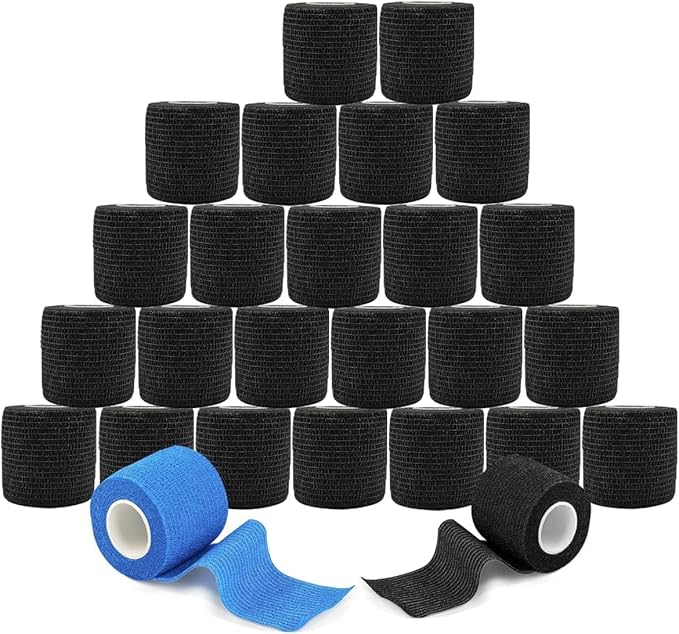 24 Pack Self Adhesive Bandage Wrap 2 Inch x 5 Yards Non-Woven Bandage,Vet Wrap Breathable Elastic Self-Adherent Tape for Stretch Athletic, Sports, Wrist, Ankle (Black)