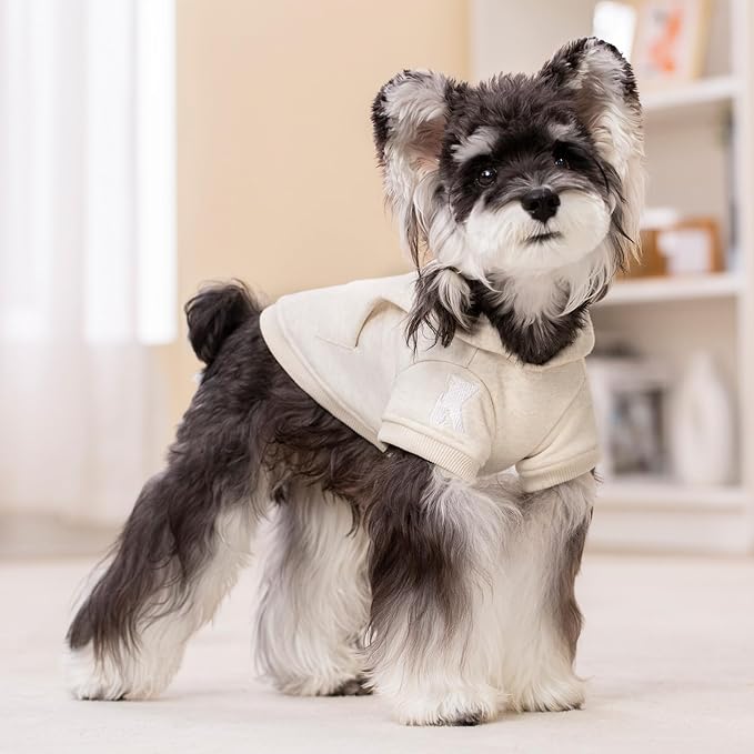 Koneseve Dog Hoodie Fleece, Cat Sweater Warm with Pocket - Soft Clothes for Daily Wear, Basic Hooded Sweatshirts, Winter Coat Clothing, Comfort Tee Shirt Fit for All Breeds Pet - Beige - 3XL