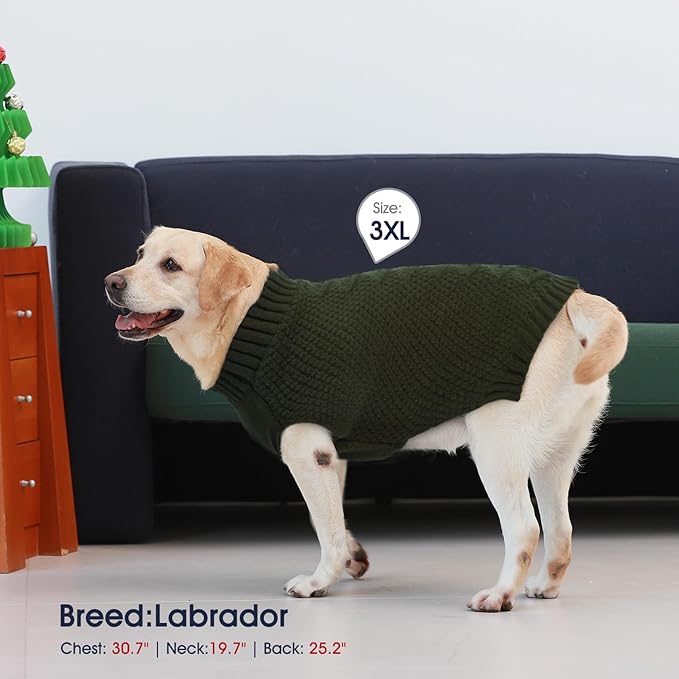 IECOii Extra Large Dog Sweater,XXXL Dog Sweater for Large Dogs Girl Boy,Xmas Dog Apparels Holiday Dog Sweater Large,Warm Dog Christmas Clothing Big Dog Sweaters for Labrador,Husky,Army-Green-3XL