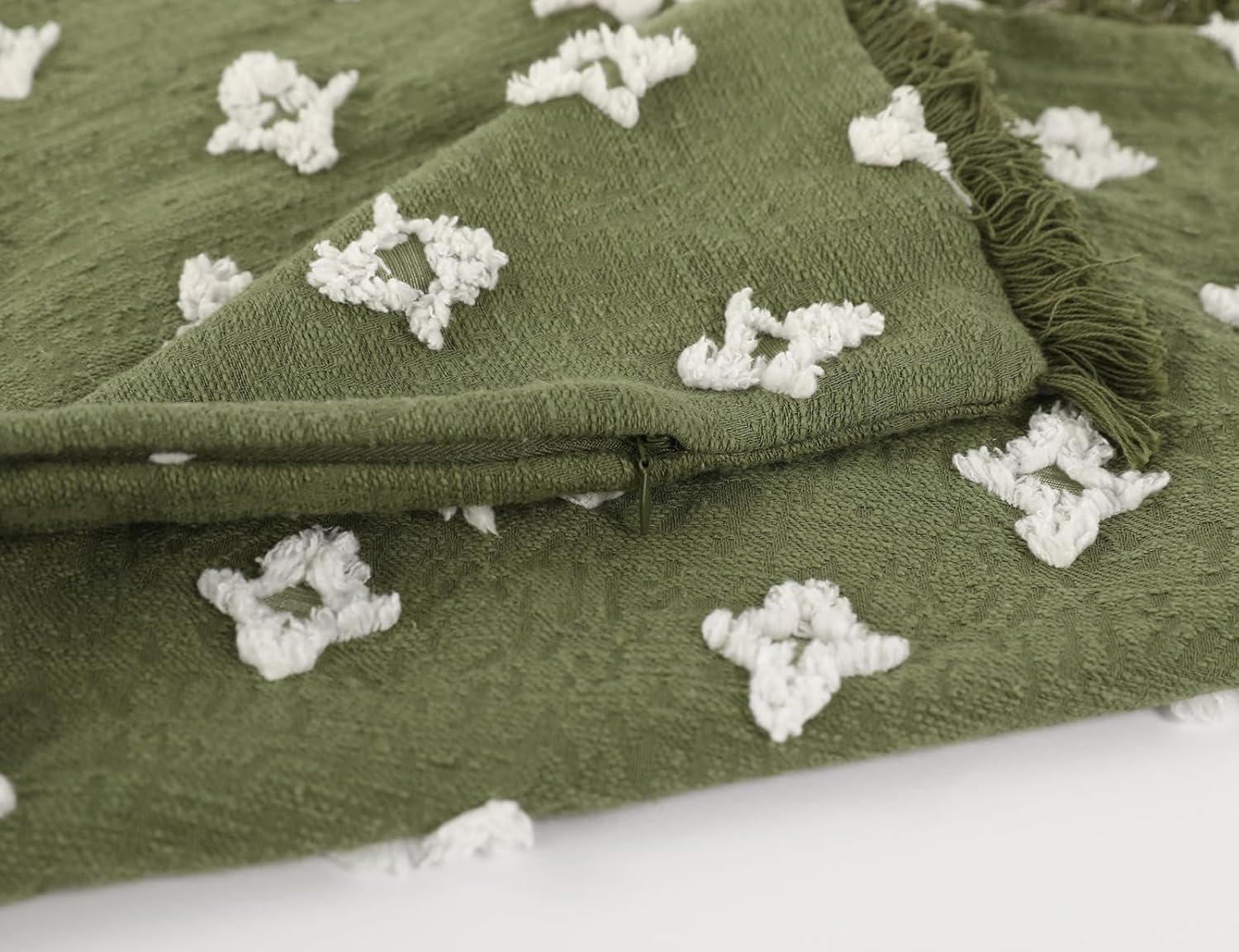 Boho Long Lumbar Pillow Cover 12x24 with Tassel,3D Flower Patterned Cotton Decorative Long Lumbar Pillow Cover Pillow Case for Sofa Couch Bed Livingroom Farmhouse,Sage Green