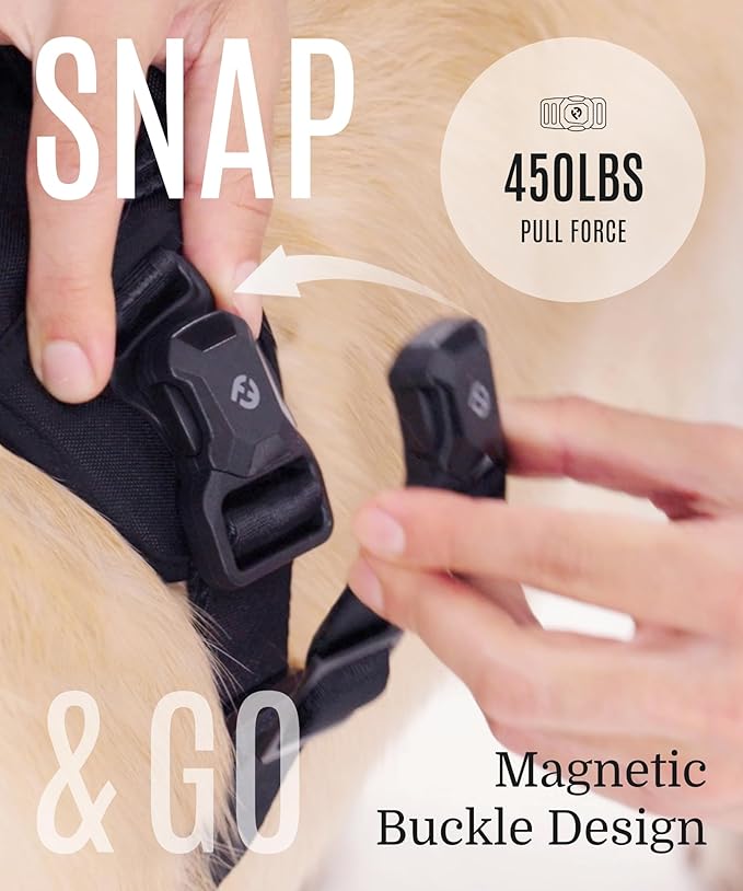 2025 New Edition, Fei & Eve MagEase Dog Harness - 3-Second Magnetic Buckles | 3-Point No-Pull Control | Heavy-Duty 900D Nylon | Dual Safety Handles | Breathable Mesh | Adjustable Fit | Large, Gray