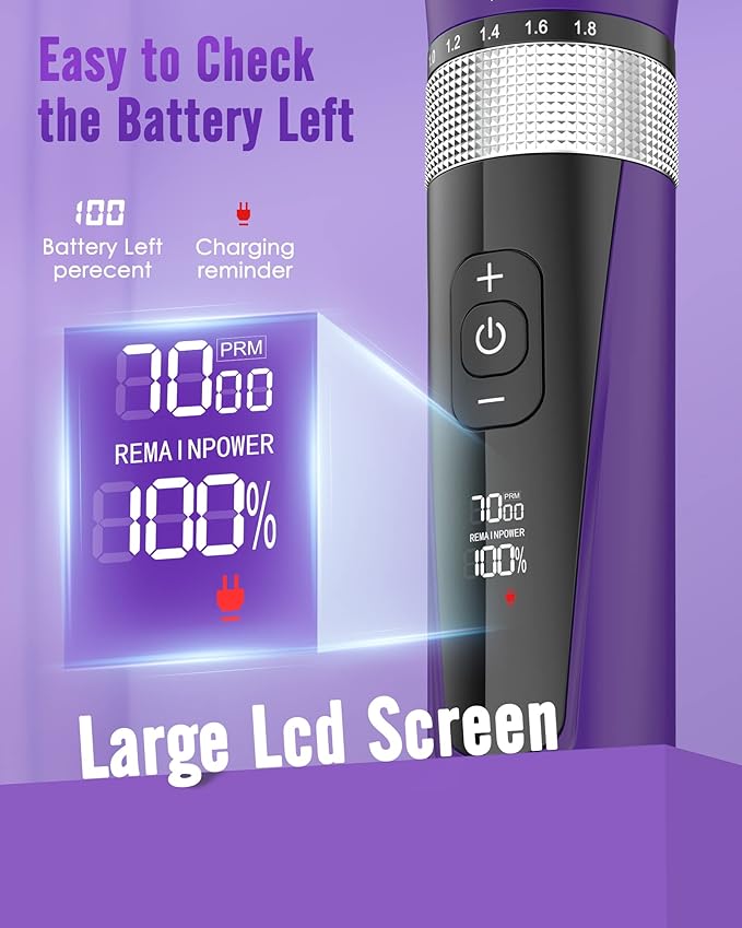 oneisall Cat Grooming Clippers for Matted Long Hair, 5-Speed Cat Grooming Kit Cordless Low Noise Pet Hair Clipper Trimmer Shaver for Dogs Cats Animals (Purple)