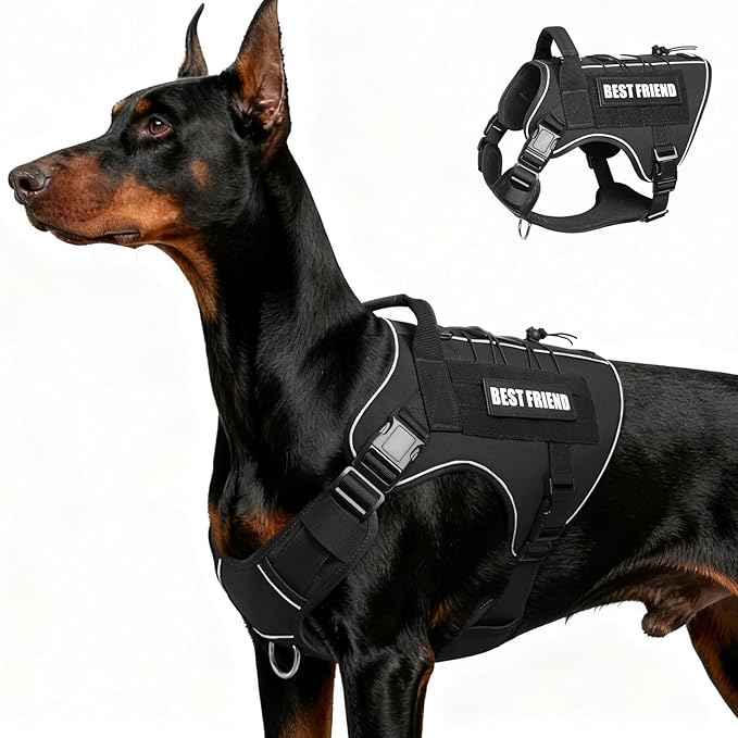 Tactical Dog Harness for Large Dogs,No Pull Military Dog Vest with Handle,Reflective Heavy Duty Pet Harness for Walking Hiking Training Black L
