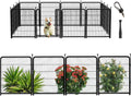 56 in(H) Decorative Garden Fence Panels, Wide Door Low Threshold, Dog Fence Outdoor for Yard. 10 Panels Total 22.1 Ft(L)，No Dig Fencing for Dogs, Black