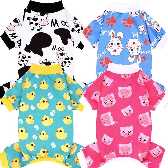 XPUDAC 4 Pieces Dog Pajamas for Small Dogs Pjs Clothes Puppy Onesies Outfits for Doggie Christmas Shirts Sleeper for Pet Cats Jammies-L