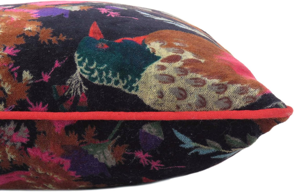 Eyes of India Boho Velvet Bird Print Lumbar Throw Pillow Cover, Bohemian Colorful Decorative Floral Rectangle Cushion Case for Sofa Couch Bed Living Room, 12x20 inch (30x50 cm), Black