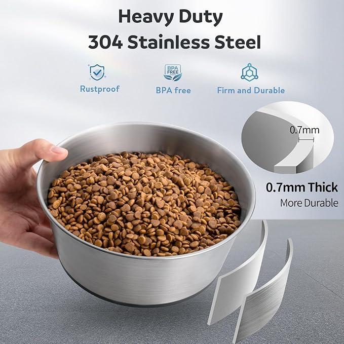 304 Stainless Steel Dog Bowls Set of 2, Anti Rust Metal & Non Slip Rubber Base, Heavy Duty Large Feeding Dishes, Food Grade BPA Free, Food and Water Bowl for Medium Dogs (48oz, 6cup)