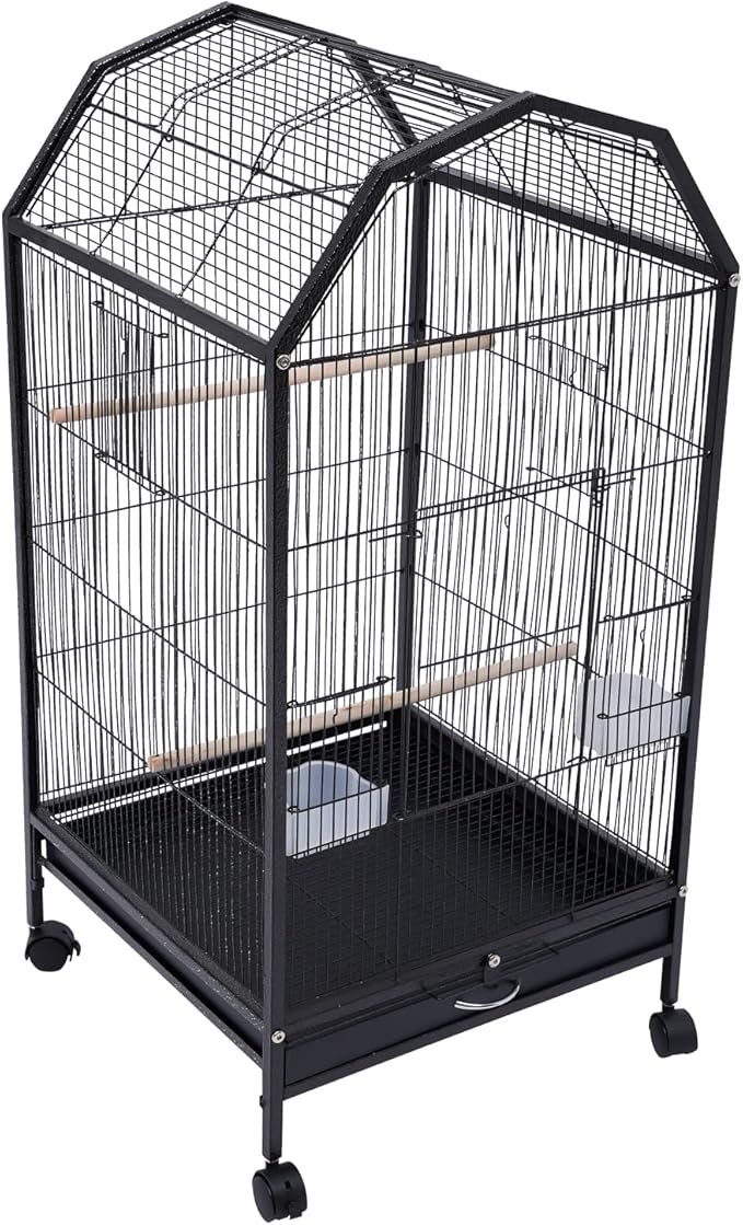 Large Bird Cage, Movable Pet Bird Flight Cages with 5 Doors, Bird Aviary Indoor with Stand 17.9 * 17.9 * 39.9", Fit for a Canary, Finch, Cockatiels, Conures, Parrot, Lovebirds
