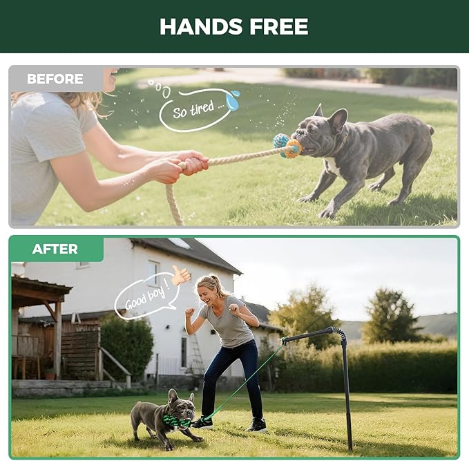 FXW TugPal Flex Outdoor Tug of War Toy for Dog,Interactive Exercise Game with Spring-Top Rod for Yard,39 inch for Small Dogs up to 20 lbs| Safe Design & Rustproof Base,│Patent Pending