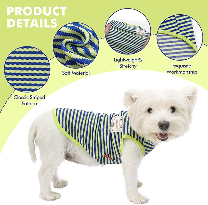 KYEESE 2Pack Dog Shirts Striped Soft Stretchy T-Shirts Lightweight Tank Top Sleeveless Dog Vest Breathable, XX-Large, Orange+Green