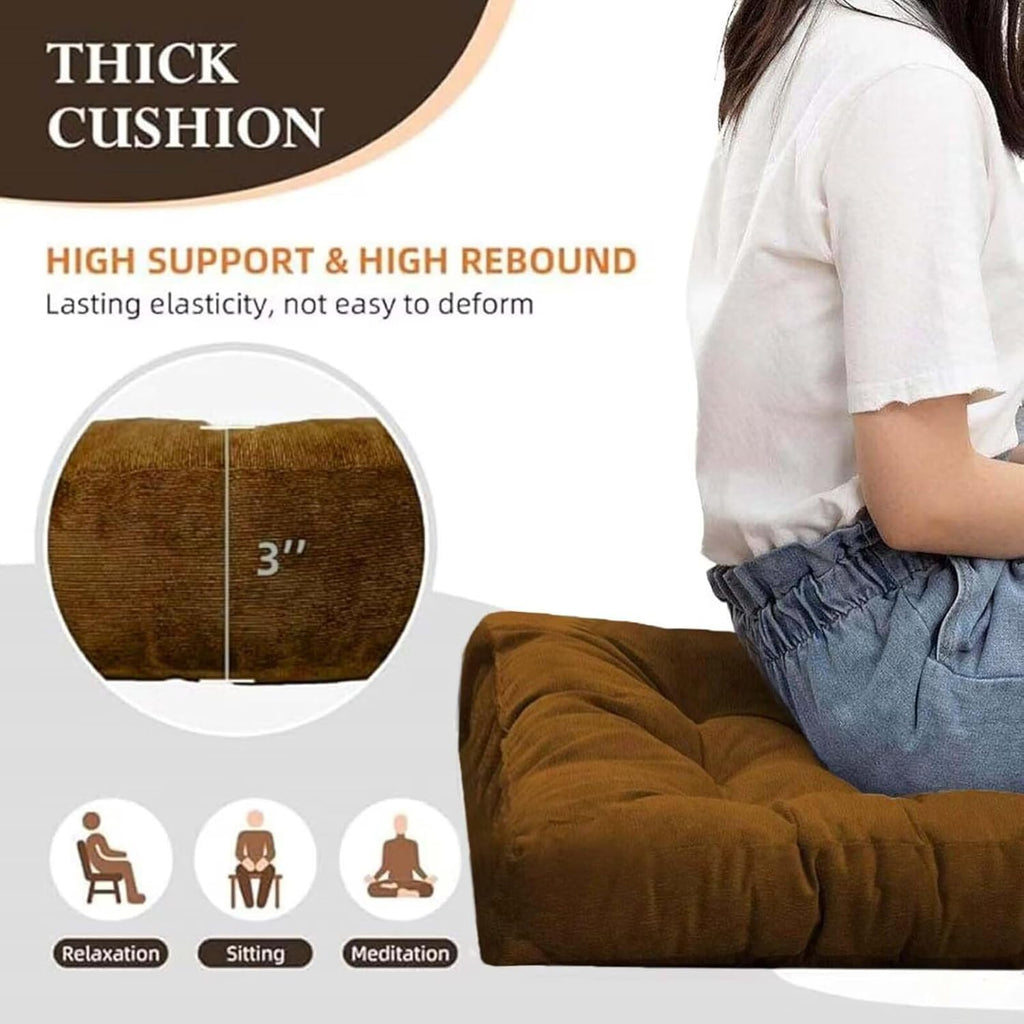 Large Floor Pillow Cushion for Adults Meditation Cushion Large Floor Sitting Soft Seat Pillow for Tatami Living Room Yoga Chatting 22x22 Inch Brown