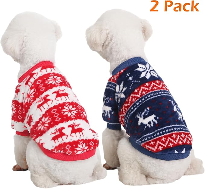Dog Sweater, 2 Pack Dog Sweaters for Small Dogs, Dog Clothes for Small Dogs Girl Boy, Ultra Soft and Warm Puppy Sweater Dog Coat for Winter Christmas (Xmas Red+Xmas Blue, XX-Large)