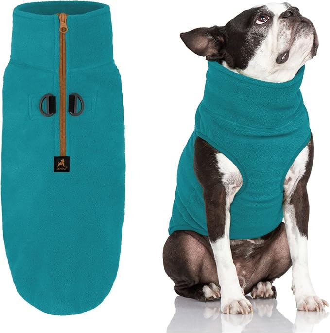 Gooby Half Zip Up Fleece Vest Dog Sweater - Turquoise, X-Large - Soft Warm Pullover Fleece Head-in Dog Jacket with Dual D Ring Leash for Small to Medium Dogs