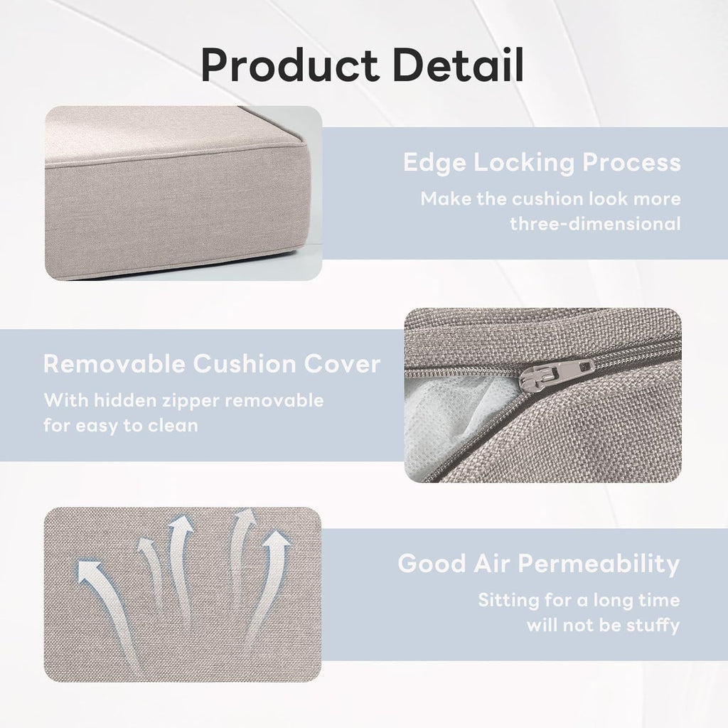 6" Thicker Outdoor Chair Cushion 9 Sets - 24" *24" *6" Waterproof Patio Furniture Cushions with Removable Cover, 28D High Density Sponge Filling Thicken Outdoor Patio Cushions - Beige