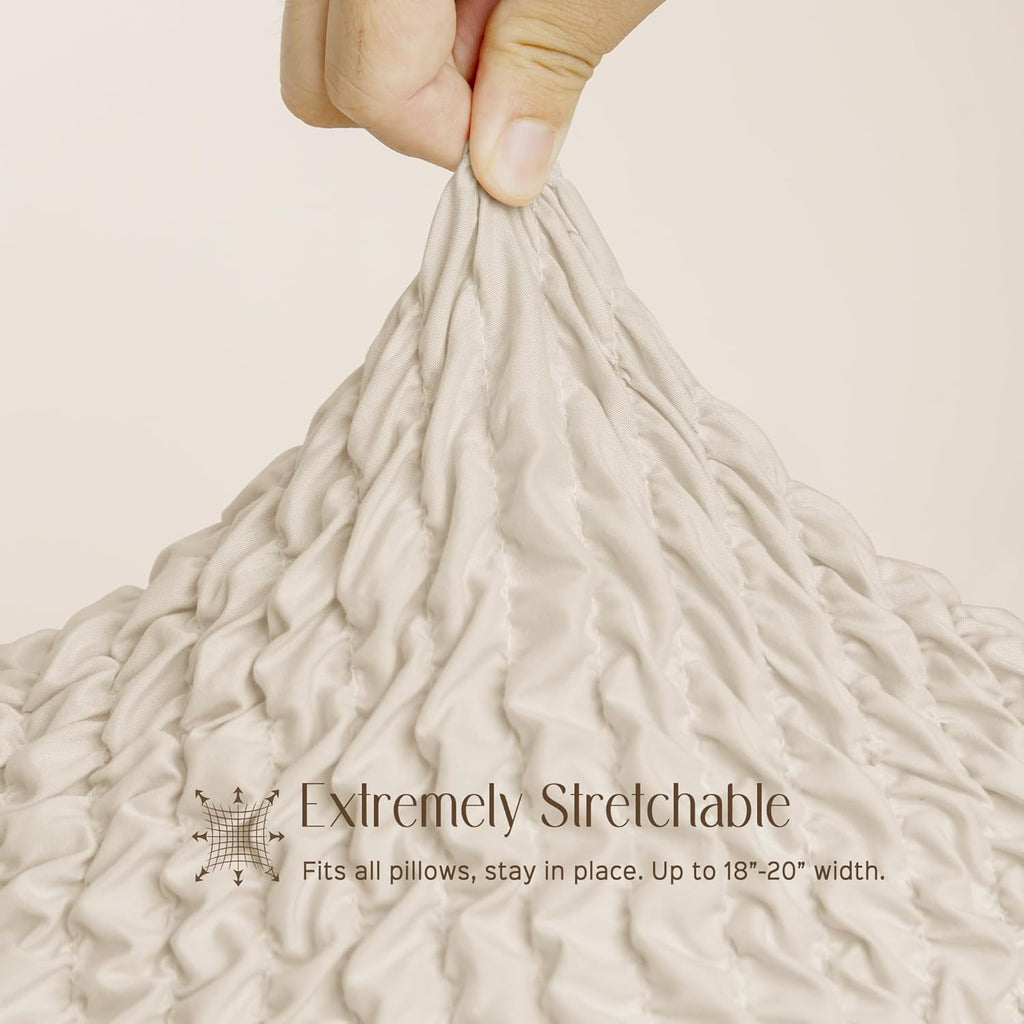 Decorative Throw Pillow Cover Elastic Couch Pillow Covers 18 x 18 & 20 x 20 Inch with Invisible Zipper Cushion Case for Bed Couch Sofa Living Room Home Decor (Pack of 1, Ivory)