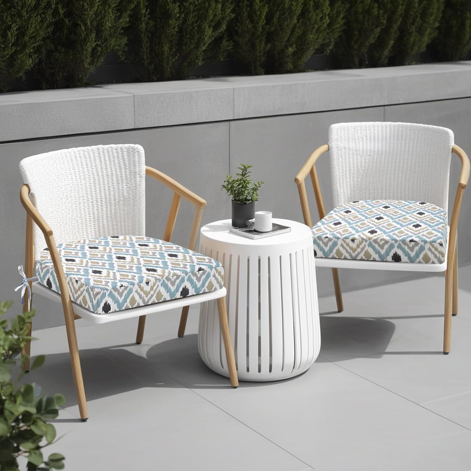 idee-home Outdoor Chair Cushions Set of 2, Thick 17" x 17" x 3" Outdoor Seat Cushions Patio Furniture Waterproof with Ties, Dining Pads