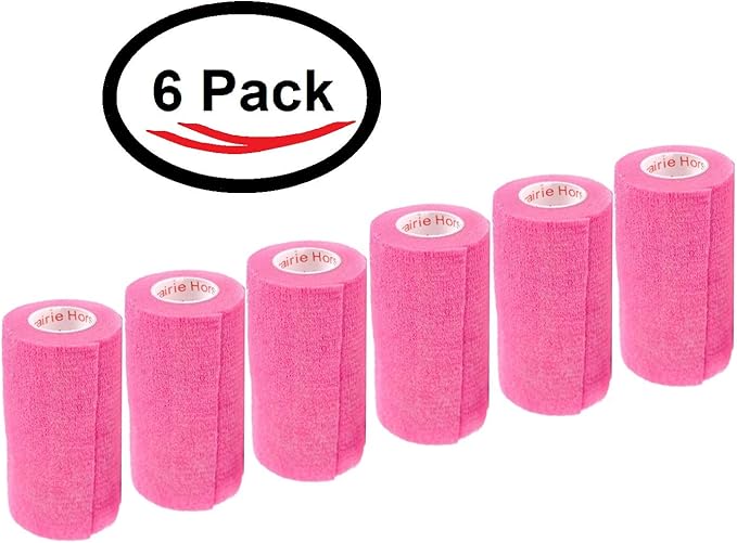 4 Inch Vet Wrap Tape Bulk (Neon Pink) (Pack of 6) Self Adhesive Adherent Adhering Flex Bandage Grip Roll for Dog Cat Pet Horse
