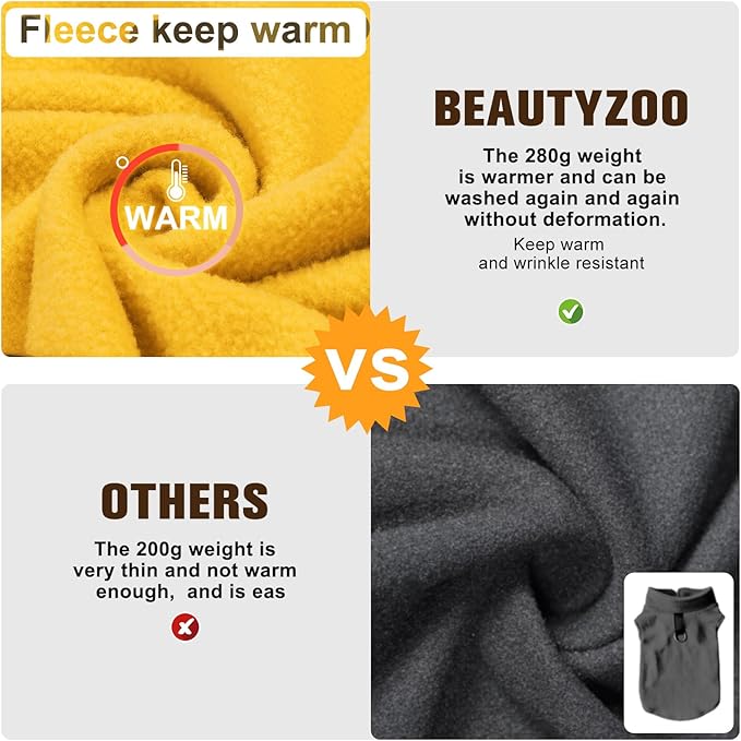 BEAUTYZOO Dog Fleece Vest Sweater Winter Jacket for Small and Medium Dogs with D-Ring Leash Cold Weather Coat Hoodie for XS S M Dogs Boy or Girls, Yellow M