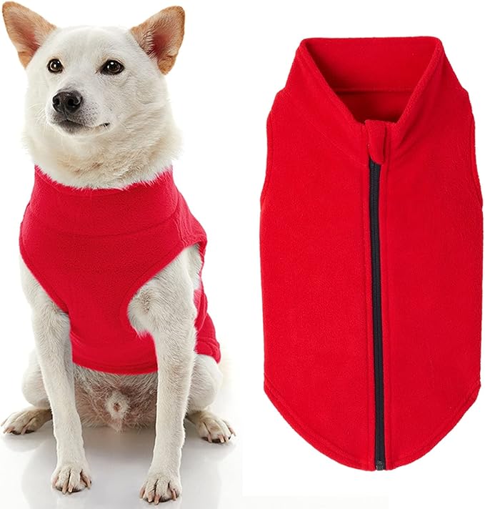 Gooby Zip Up Fleece Dog Sweater - Red, 2X-Large - Warm Pullover Step-in Jacket Without Ring Leash - Winter Clothes for Small and Medium Dogs