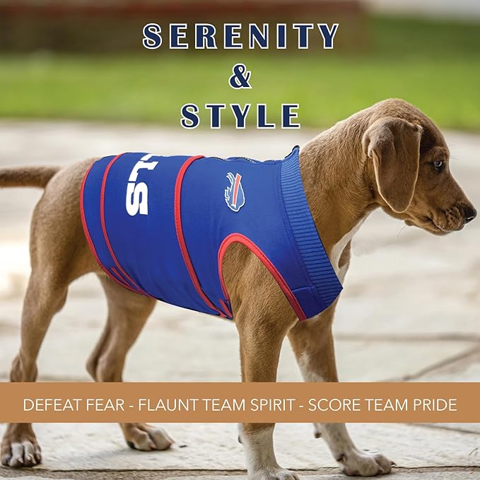 NFL Buffalo Bills Dog Anxiety Shirt Calming Soothing Solution Vest, for Dogs & Cats with Anxiety, Fears, Fireworks, Loud Noises, Dark, Lonely Keeps Dogs Calm and Feeling Safe, Relaxing Jacket, Small