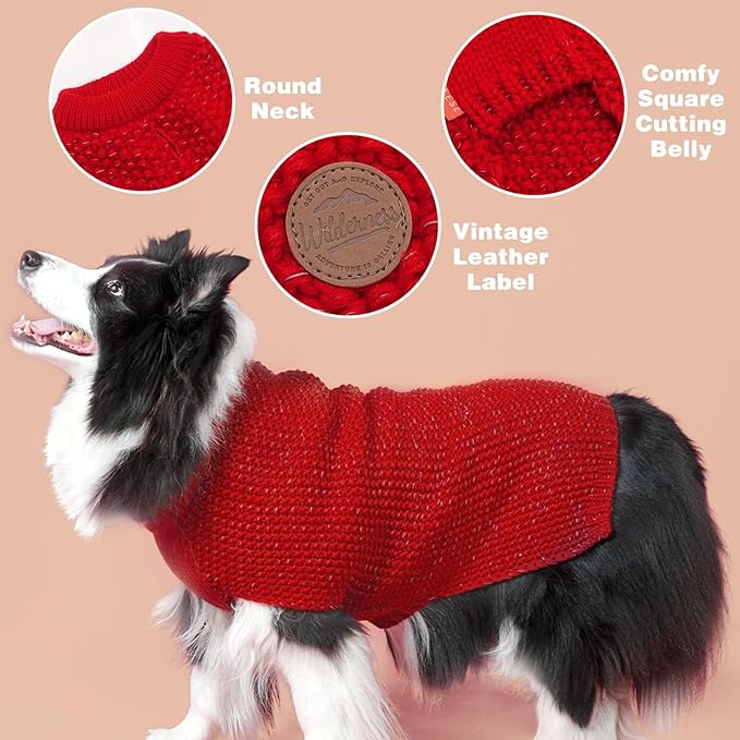 KYEESE Dog Christmas Sweater with Leash Hole Warm Pullover with Reflective Yarn for Small and Medium Dogs Male Soft Knit Pullover Boy Dog Coats Cozy Lightweight Thick Sweater,Red,Medium