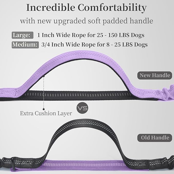 iYoShop Hands Free Dog Leash with Zipper Pouch, Dual Padded Handles and Durable Bungee for Walking, Jogging and Running Your Dog (Large, 25-120 lbs, Lavender)