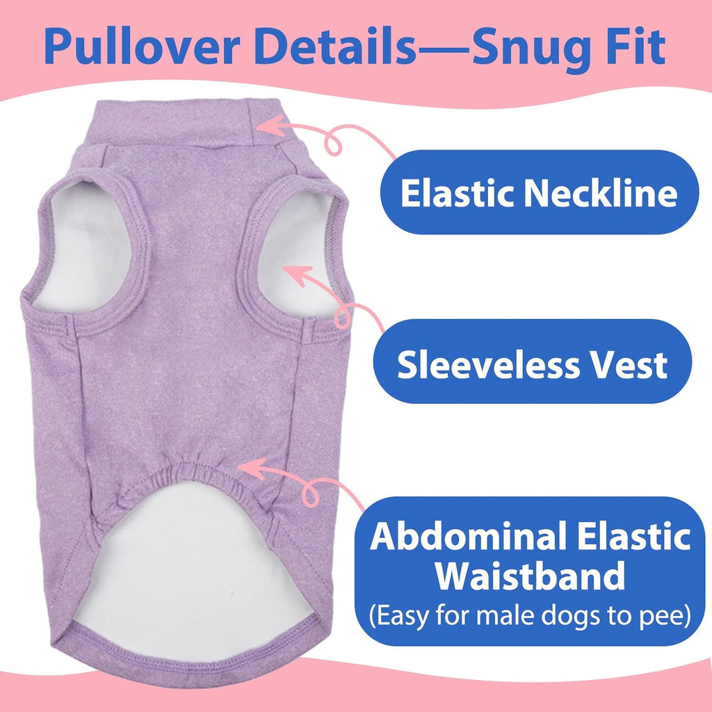 Stretch Fleece Dog Sweaters - Purple, L - Pullover Sleeveless Vest | Warm Stretchable Sweatshirt, Lightweight Breathablefor for Outdoor Movement,Dachshund,French Bulldog