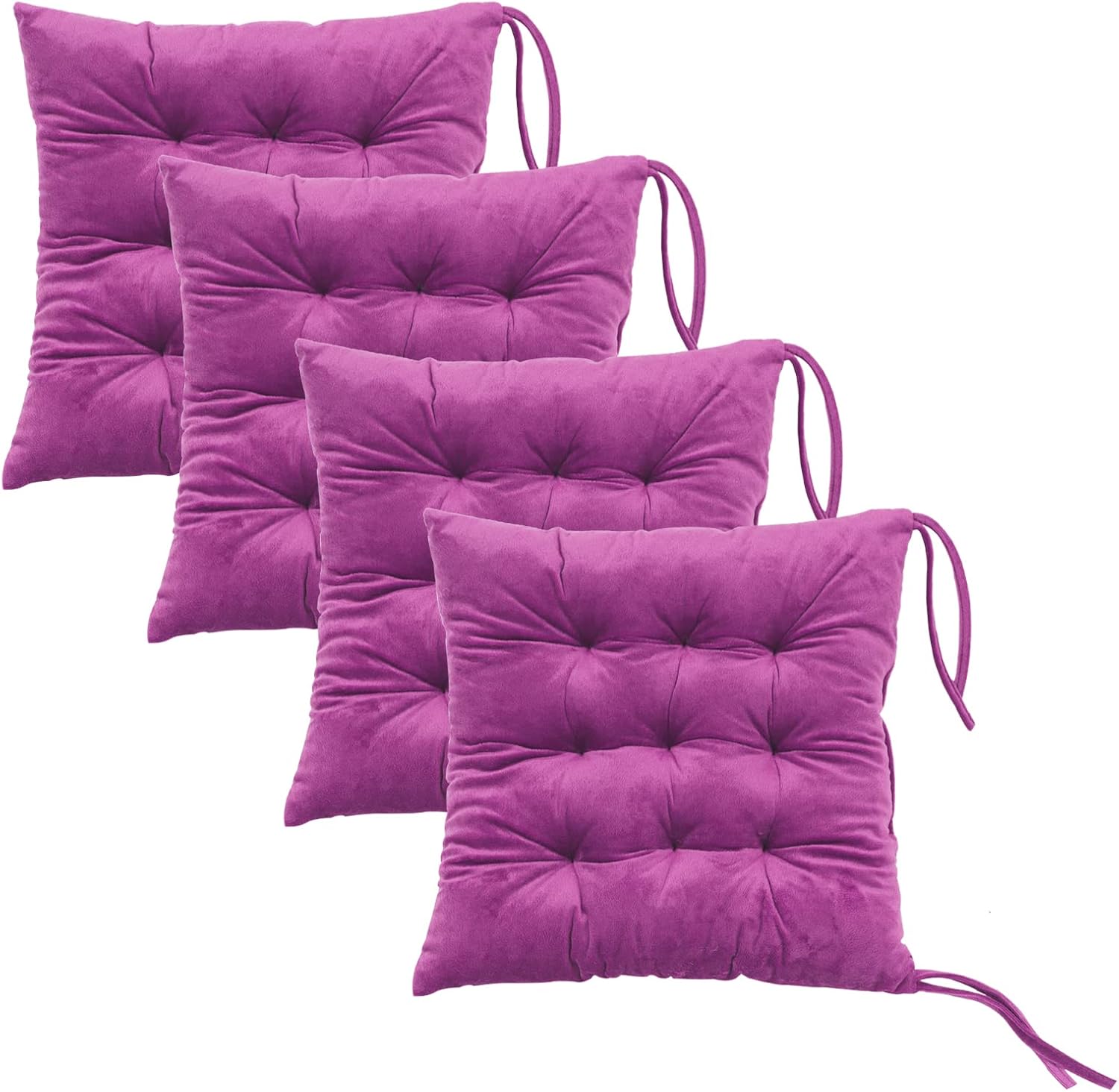 Set of 4 Square Chair Pads Indoor Seat Cushions Pillows with Ties Soft Comfortable Non Slip Chair Mat for Kitchen Dining Office Desk Living Room Outdoor Tatami 15.5" - Purple