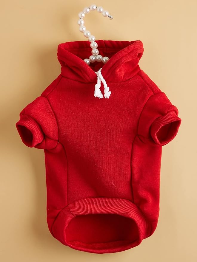 QWINEE Basic Dog Hoodie Sweatshirt Puppy Sweater Warm Cat Costumes Pet Clothes for Chihuahua Puppy Kitten Small Medium Dogs Red X-Small