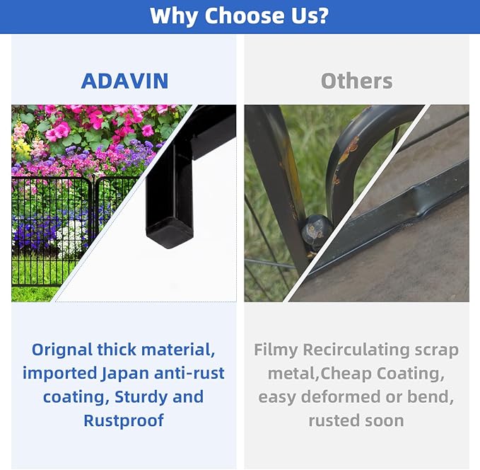 ADAVIN Tall Garden Fence 40 in(H)×31 Ft(L) 14 Panels, Heavy Duty Iron Metal Fence with Gate Low Threshold, Dogs Rabbit Fences Outdoor Camping, Flower Bed Fencing Border, Temporary Black Yard Fences