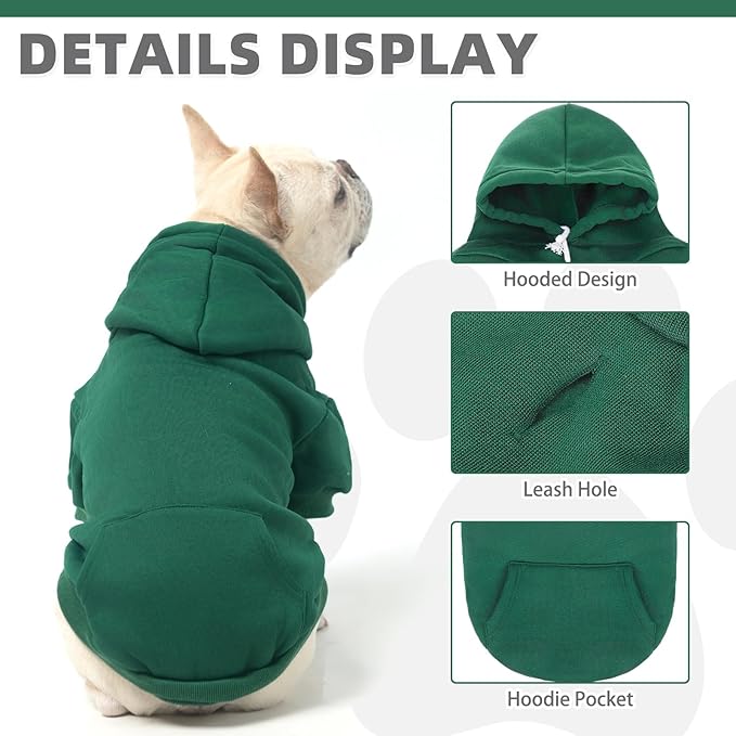 KOOLTAIL Basic Dog Hoodie - Soft & Warm Pet Hoodie Sweater with Leash Hole and Pocket, Dog Winter Coat, Cold Weather Clothes Sweatshirt for Small Medium Large Dogs Puppy Cat Boys Girls Deep Green XL