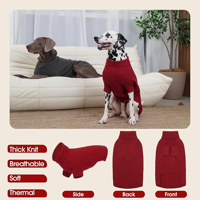 Small Dog Sweater, Dog Pullover Sweaters for Puppy Girl, Cable Knit Clothes for Cold Weather, Comfy Extra Small Dogs Sweater, Warm Turtleneck Sweatshirts Red Christmas Outdoor
