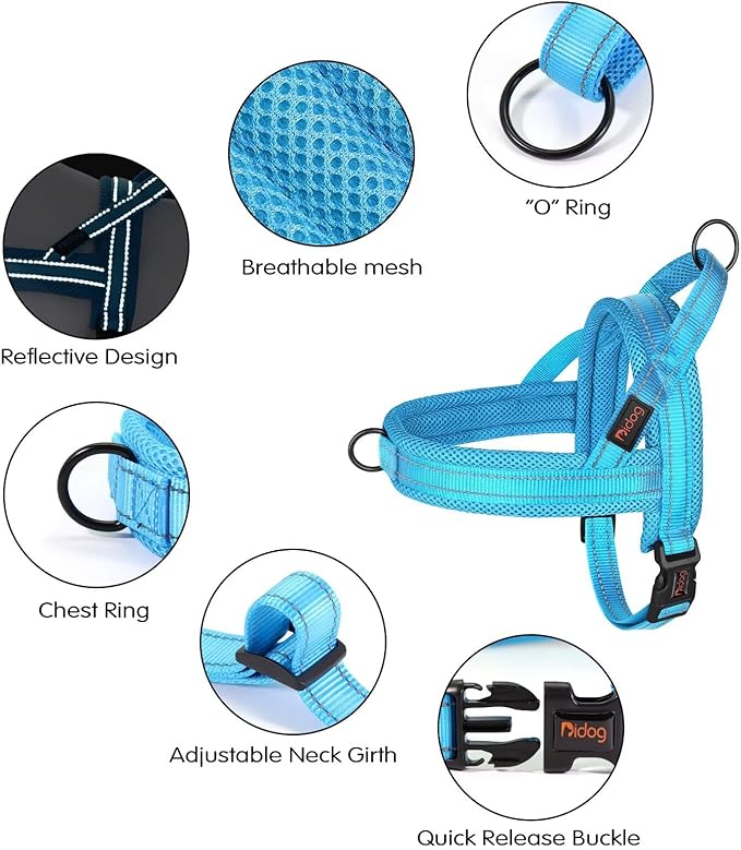 Didog No Pull Dog Harness with Soft Mesh Padded,Reflective & Quick Fit Light Weight Dog Strap Vest Harness,Easy for Walking Training (S:Chest 18-22", Mesh-Blue)